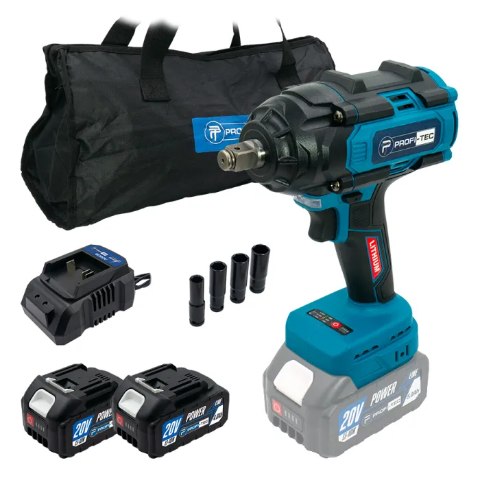 Акумуляторний гайковерт PROFI-TEC PTW820BL POWERLine (2×PT2040MP (4.0 Аг), зарядний пристрій)