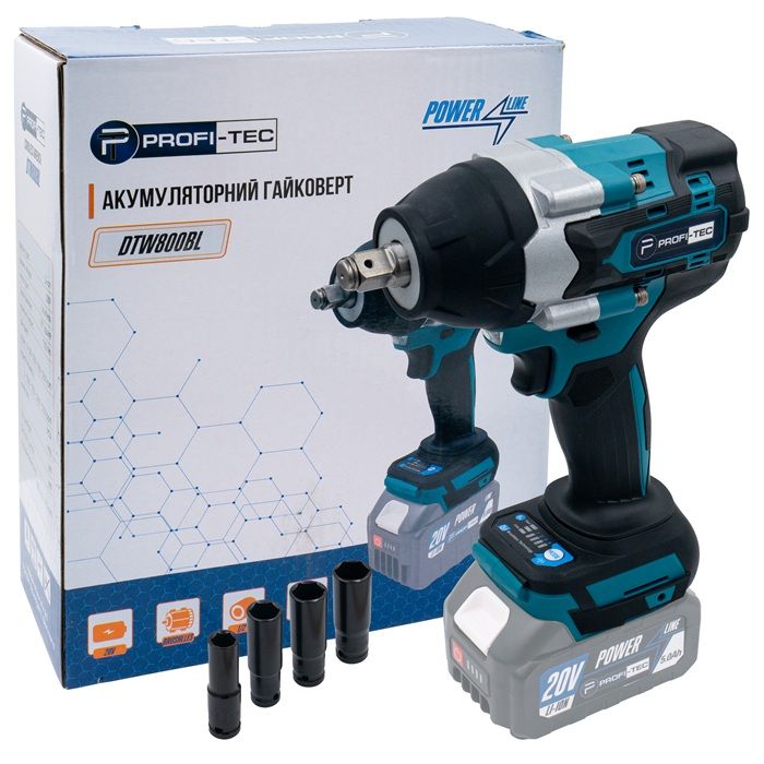 Акумуляторний гайковерт PROFI-TEC DTW800BL POWERLine (без акумулятора та зарядного пристрою)