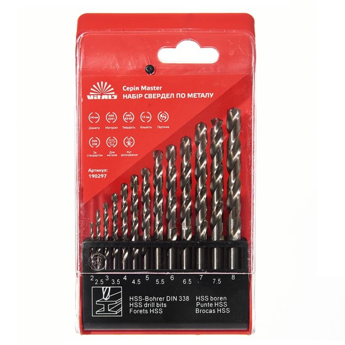 Набір свердл по металу HSS 4341 13 од. 2–8 мм Vitals Master