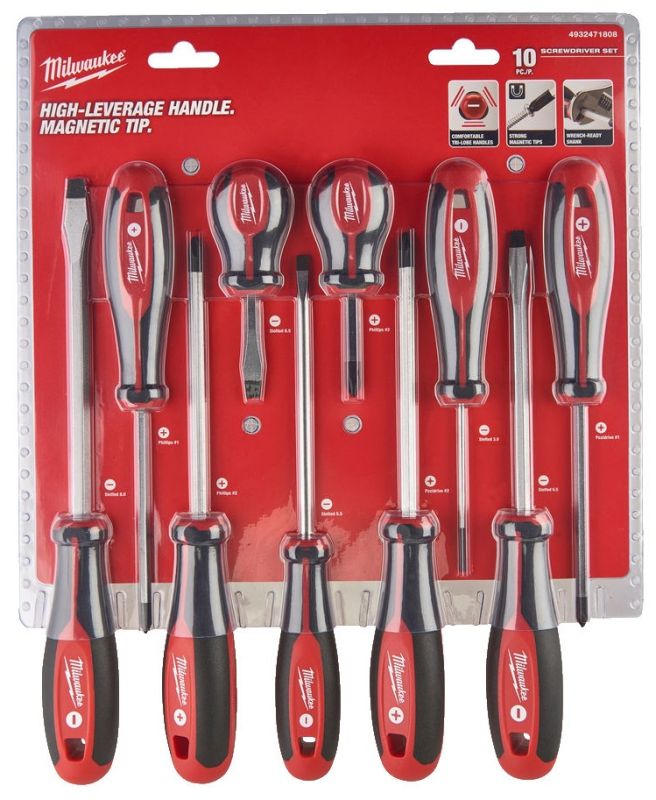 Набір магнітних викруток з тригранною рукояткою MILWAUKEE, PH/PZ/SL, (10шт) в кейсі