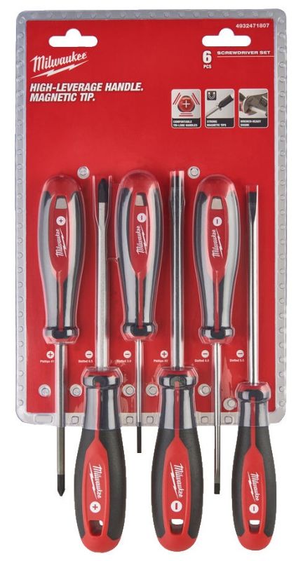 Набор отверток магнитных с трехгранной рукояткой MILWAUKEE, (PH1/PH2/SL3/SL4/SL5.5/SL6.5), (6шт)
