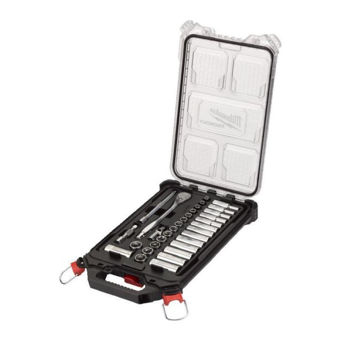 Набір головок торцевих хромованих метричних ⅜″ PACKOUT™ MILWAUKEE, з коміром (38шт)