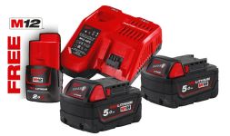 Энергокомплект MILWAUKEE M18 NRG-502 (ЗУ M12-18FC+2акк.Х5А В5) + подарок аккумулятор M12 B2
