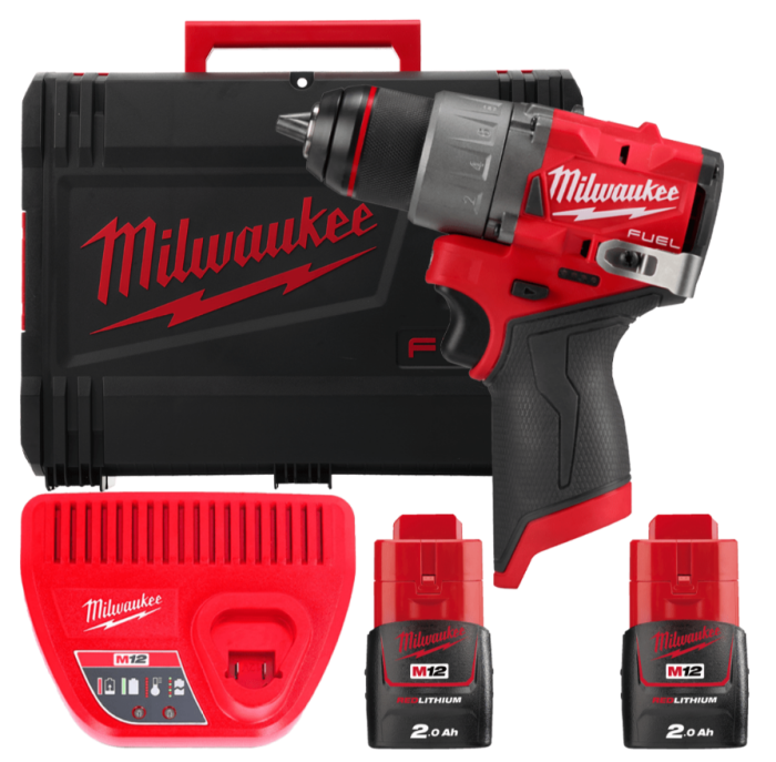 Дриль-шуруповерт акумуляторна безщіткова MILWAUKEE M12 FDD2-202X (37Нм)(ЗУ+2акк.Х2Ач+HDкейс)