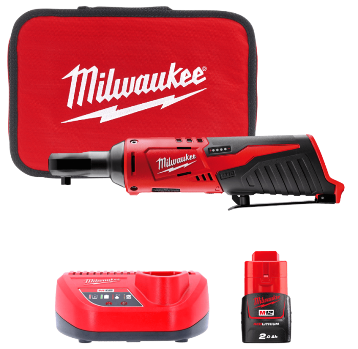 Трещітка акумуляторна безщіткова MILWAUKEE 1/4" (40 Нм) M12 IR-201B (ЗУ+1акк.Х2Ач+сумка)