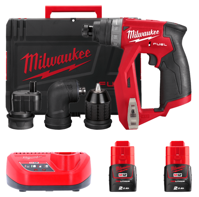 Дриль-шуруповерт акумуляторний безщітковий MILWAUKEE M12 FDDXKIT-202X,34Нм (4насадки+ЗУ+2Х2Ач+кейс)