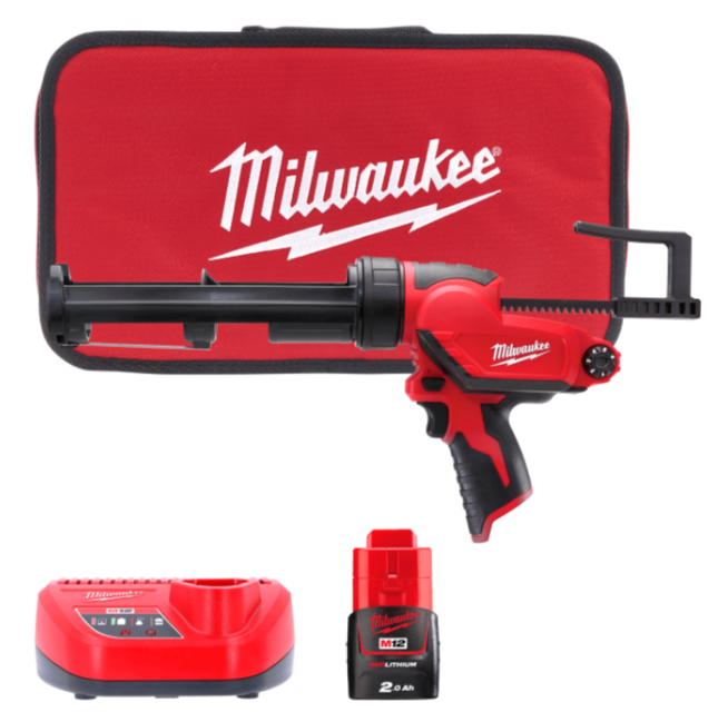 Пістолет для герметика акумуляторний MILWAUKEE M12 PCG/310C-201B (310мл) (ЗУ+1акк.Х2Ач+сумка)