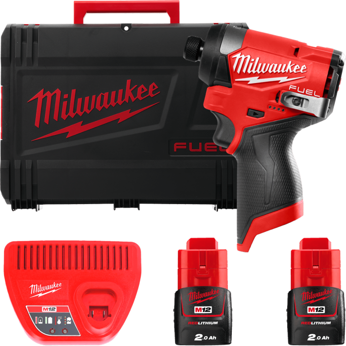 Шуруповерт ударний акумуляторний безщітковий MILWAUKEE (170 Нм) M12 FID2-202Х (ЗУ+2акк.Х2Ач+HDкейс)