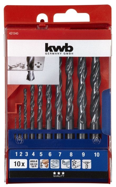 Набор сверл по металлу HSS, 10 шт, KWB (421340)