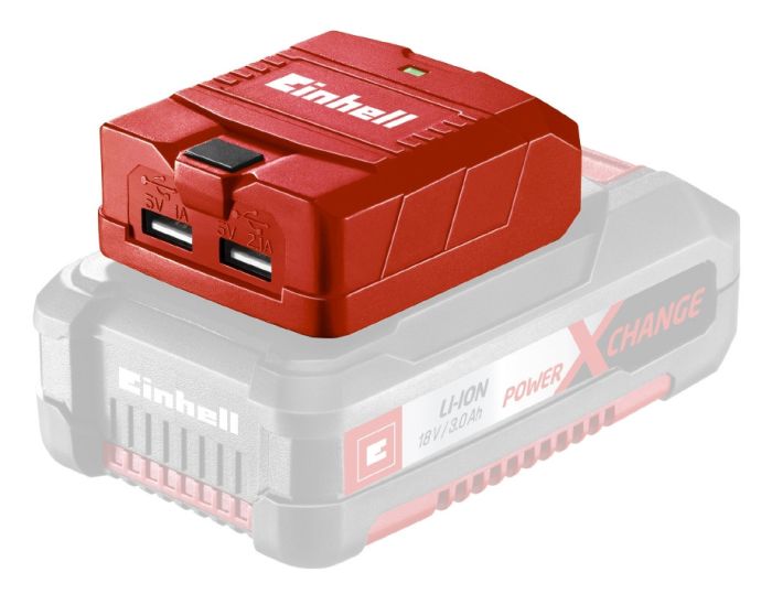 Einhell TE-CP 18 Li USB - Solo USB перехідник акумуляторний X-Change (без акум.), 18В, 2 порти 2.1А і 1А, для зарядки портативний пристроїв