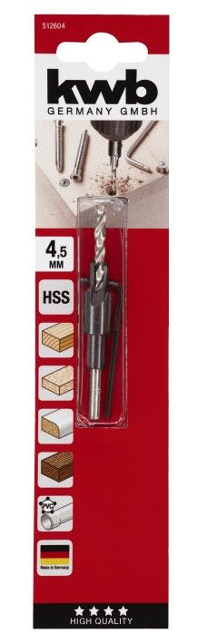 Сверло спиральное по дереву с зенкером, 4,5+7,0 мм, KWB (512604)