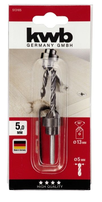 Сверло спиральное по дереву с зенкером, 5 мм, KWB (513105)
