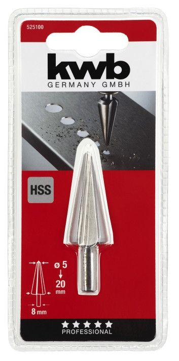 Сверло конусное по металлу HSS, 5-20 мм, хвостовик 8 мм, KWB (525100)