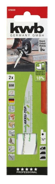 Полотна для сабельной пилы, Bi Metall 150 мм, 2 шт, AKKU TOP KWB (578500)