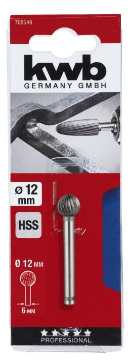 Фреза по металлу HSS сферическая, 12х12 мм, KWB (700540)
