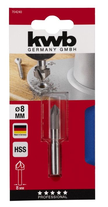 Зенкер по дереву и цветному металлу, 8 мм, HSS, KWB (704240)