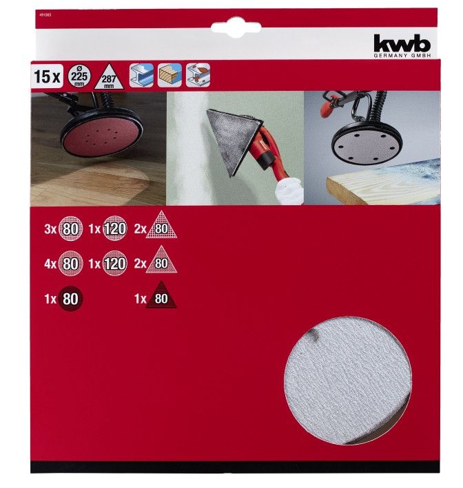 Набір шліфувального паперу 225 мм, 15 шт, до TE-DW 225 X, KWB (491065)
