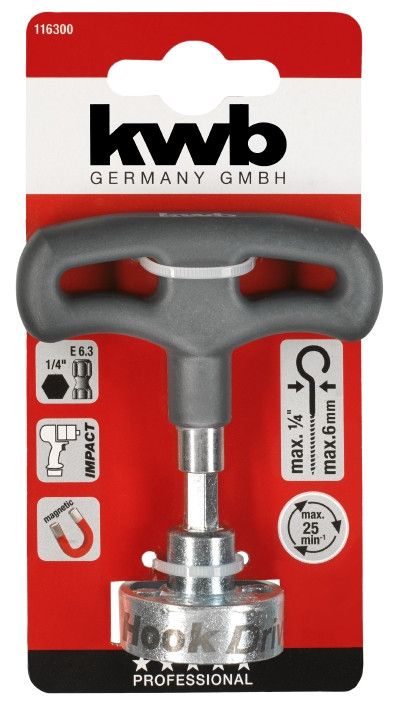 Бит-крючковерт з ручкою, 6мм, d33мм, KWB (116300)