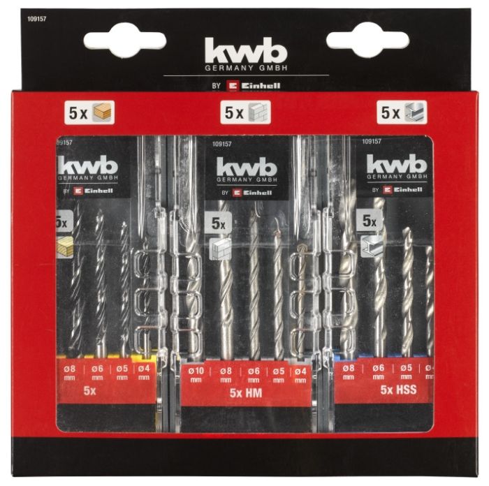 Набор сверл по металлу/камню/дереву, 3х5 шт, KWB (109157)