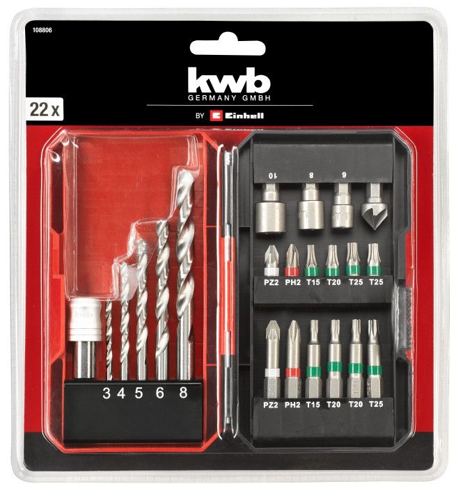 Набор бит и сверл по металлу HSS, 22 шт S-Box, KWB (108806)