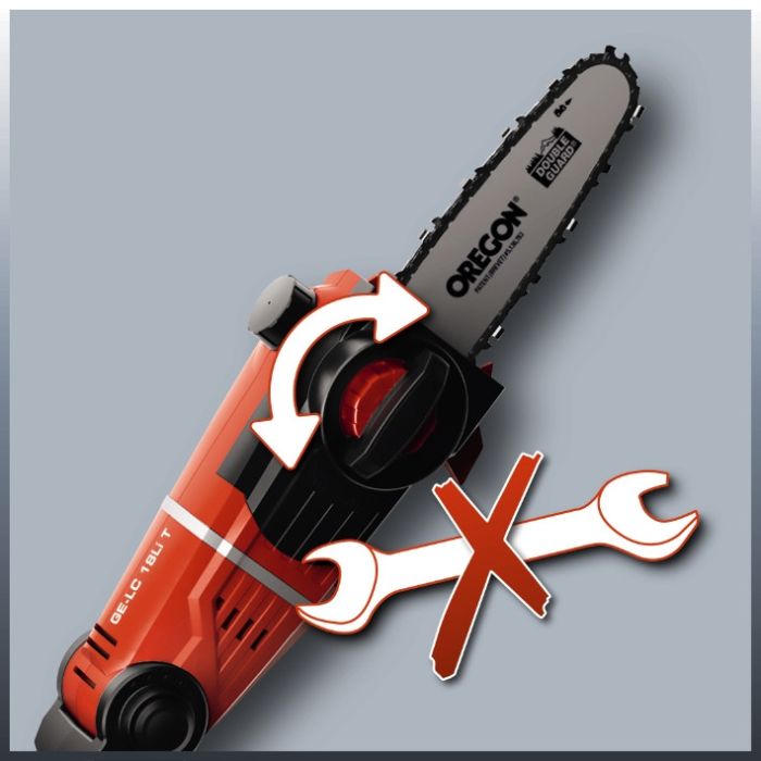 Пила ланцюгова телескопічна  Einhell X-Change GE-LC 18 LI T Solo (без акум.), 18В, шина 200 мм, різ 170 мм, 3,76 м/с, масляний бак 125 мл, ланцюг і ніж OREGON, телескопічна ручка