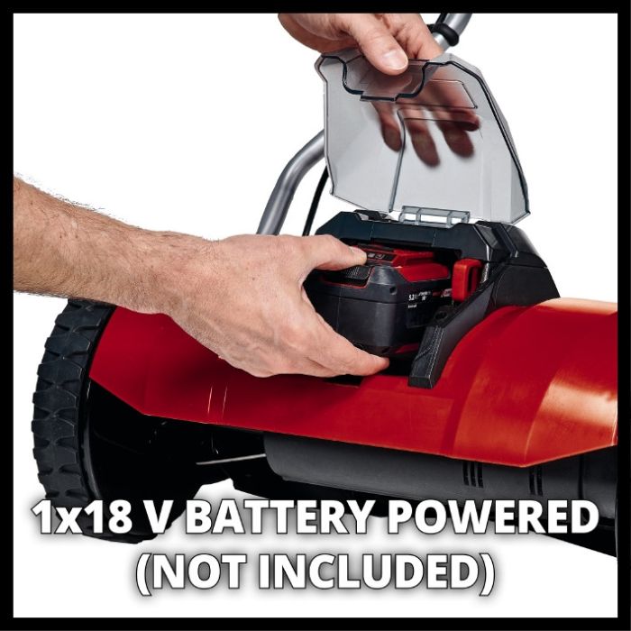 Газонокосарка барабанна ручна/акумуляторна Einhell GE-HM 18/38 Li, 18В, PXC X-Change (без акум.), 18В, ширина різу 38 см, 890 об/хв, 4 режима висоти 14-38 мм, травозбірник 45л, можливість ручного косіння без акумулятора