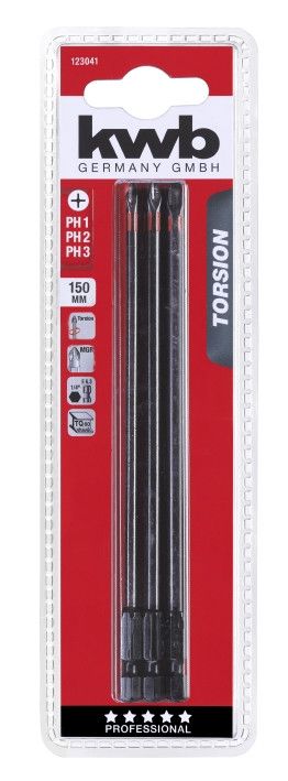 Набор торсионных бит 150 мм, PH1/2/3, 3 шт, KWB (123041)