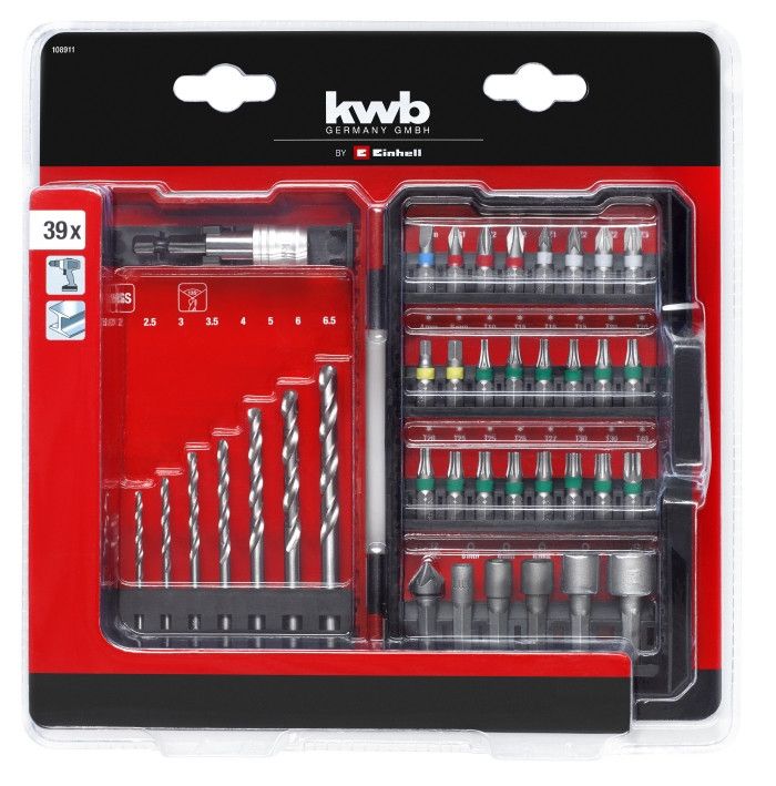 Набор бит и сверл по металлу HSS, 39 шт, L-Box (108911)