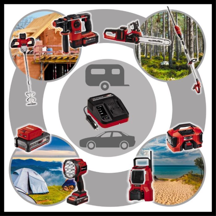 Зарядний пристрій  Einhell Power X-Car X-Charger, від прикурювача 12 В, для акумуляторів PXC, струм заряджання 3 А