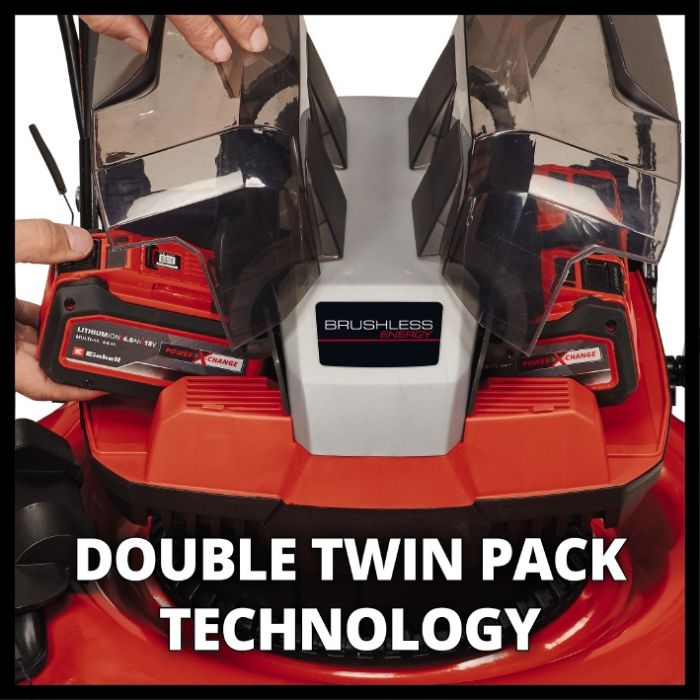 Газонокосарка акумуляторна Einhell GE-CM 36/48 Li M,  (3413054) X-Change (без акум), 36В, безщітковий двигун, вис. 30-75 мм, шир. 480 мм, мульчування, без травозбірника, 4 слоти для акумуляторів