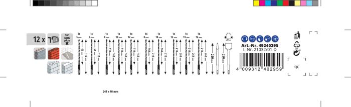 Набор буров и зубил SDS+, 12 шт, KWB (240295)
