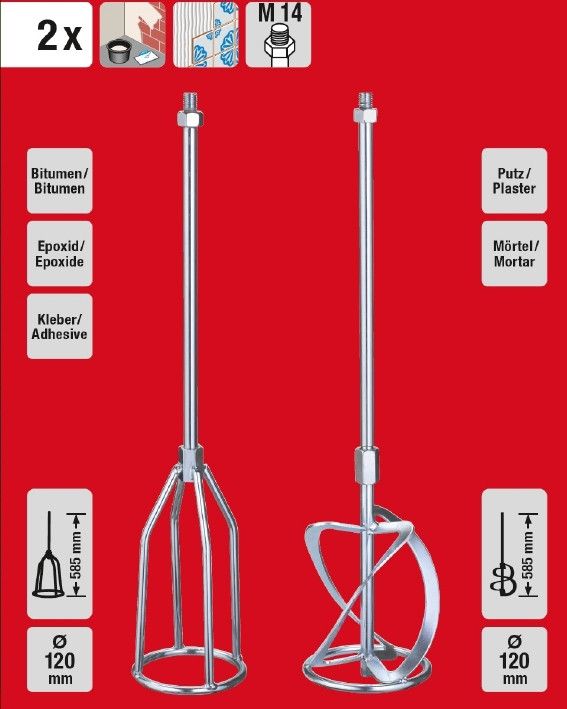 Венчики Einhell для миксера 2 шт, М14, для краски и для гипса (497695)