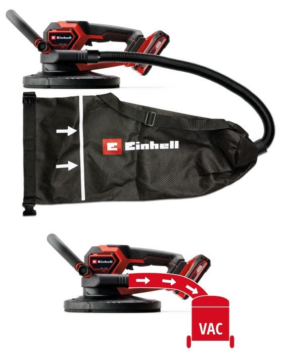 Шліфмашина для стін акумуляторна Einhell TP-DWS 18/225 Li, PXC, 18В (без АКБ та ЗП), (4259995) X-Change , 18В, безщітковий, 600-1200 об/хв, 225 мм, довжина 42 см, пластиковий кейс, 6 шліфпаперу і 1 шліфсітка