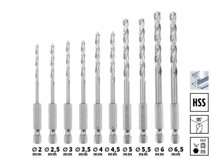 Набір свердел по металу Einhell  HSS, 10 шт, S-Case (108723)