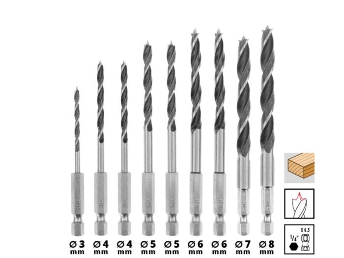 Набір свердел по дереву, 10 шт, S-CASE, Einhell