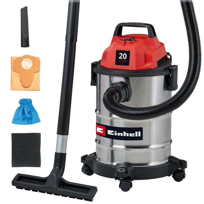  Пилосос будівельний Einhell TC-VC 2045 S , 900 Вт, 180 мбар, 20 л, бак з нержавіючої сталі, шланг 1.5 м