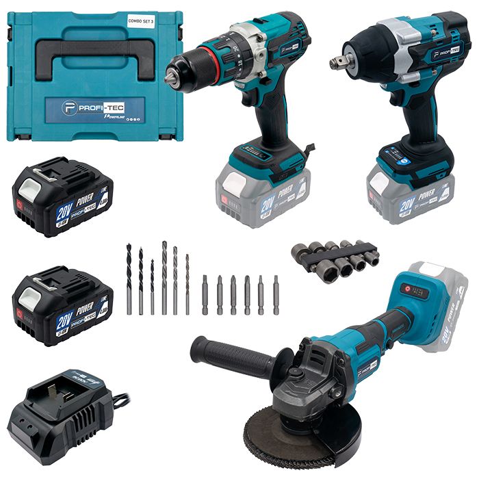 Акумуляторний набір інструментів PROFI-TEC Combo Set 3/4 POWERLine (DHP485BL, PGA202BL, DTW800BL) (2×PT2040MP (4.0 Аг), зарядний пристрій)