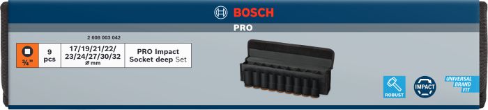 Bosch PRO Набір ударних торцевих головок Deep 9шт 3/4" Professional (2608003042)