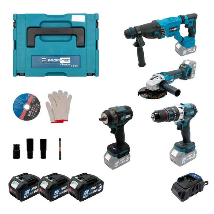 Акумуляторний набір інструментів PROFI-TEC Combo Set 4/5 POWERLine (DHP485BL, PBH201, DGA20BL, PTW502) (3×PT2040MP (4.0 Аг), зарядний пристрій)