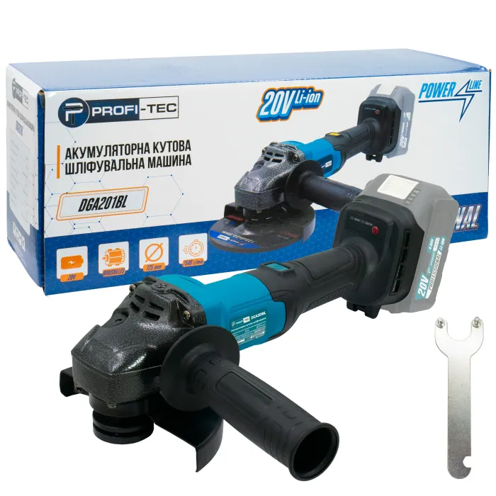 Акумуляторна кутова шліфувальна машина PROFI-TEC DGA201BL POWERLine (без акумулятора та зарядного пристрою)