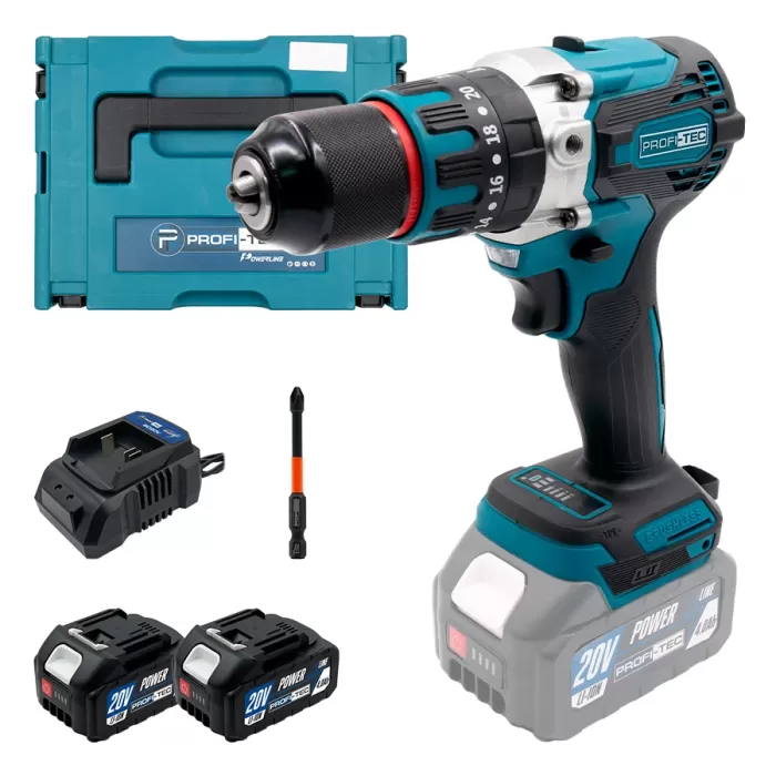 Аккумуляторная дрель-шуруповерт PROFI-TEC DHP485BL POWERLine (2×PT2040MP (4.0 Ач), зарядное устройство)
