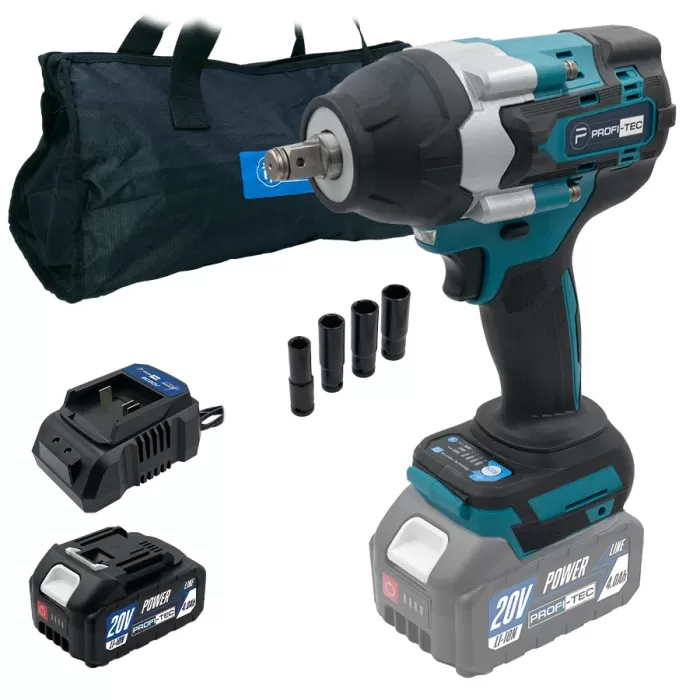 Аккумуляторный гайковерт PROFI-TEC DTW800BL POWERLine (1×PT2040MP (4.0 Ач), зарядное устройство)