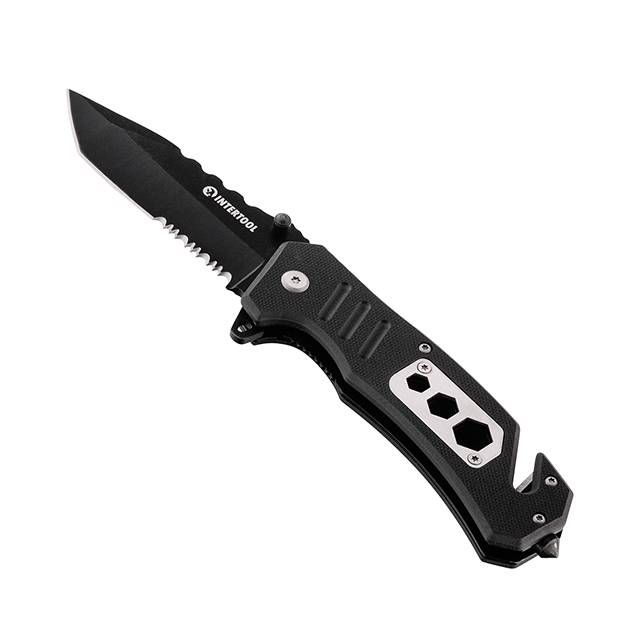 Нож складной с лезвием для разрезания ремней INTERTOOL HT-0599