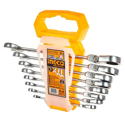 Набір ключів гайкових комбінованих храпових гнучких 8–19 мм 8 шт. INGCO INDUSTRIAL