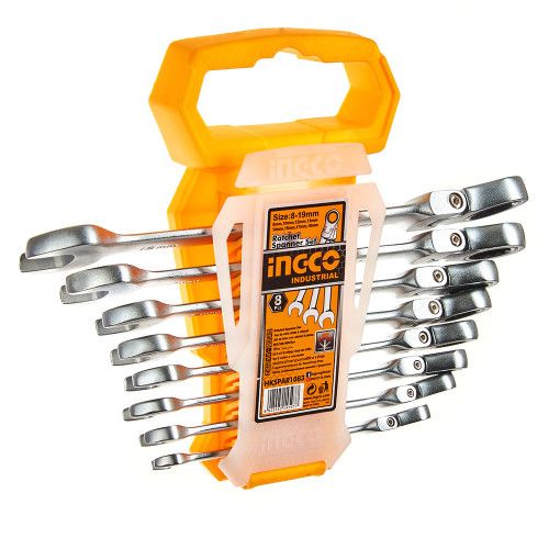 Набір ключів гайкових комбінованих храпових гнучких 8–19 мм 8 шт. INGCO INDUSTRIAL