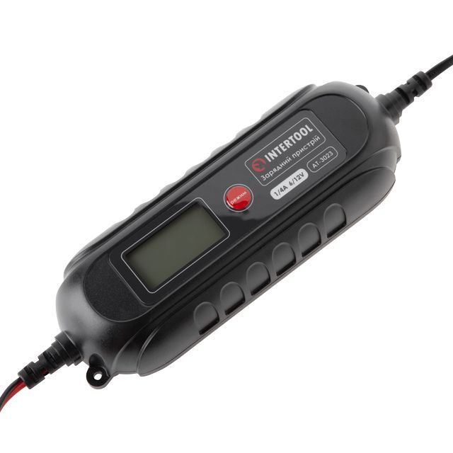 Зарядное устройство 6/12 В, 0.8/3.8 А, 230 В, зимний режим зарядки, дисплей, максимальная емкость заряжаемого аккумулятора 1.2-120 А/ч INTERTOOL AT-3023