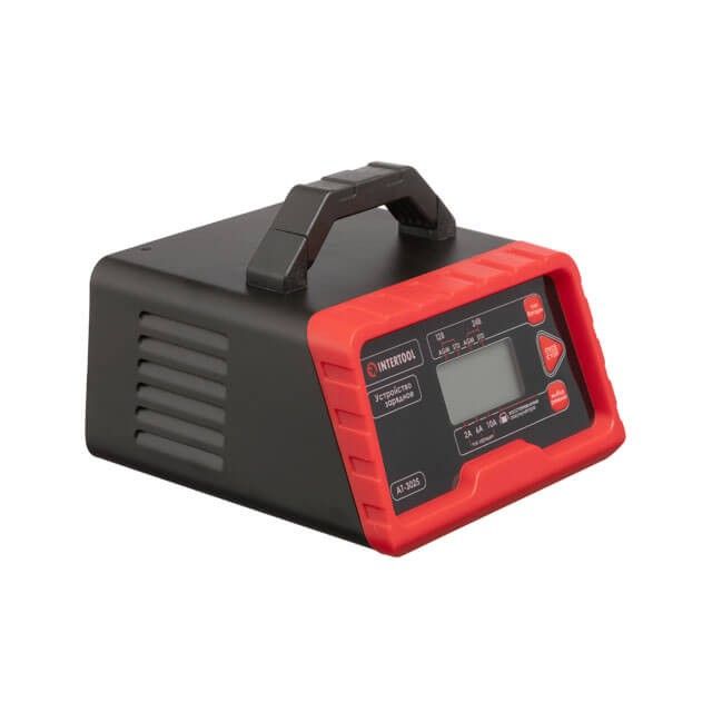 Устройство зарядное для аккумуляторов 12 В-2/6/10 А, 24 В-2/6 А, 2.2-200 Ач, LCD-дисплей, режим восстановления аккумулятора, с микропроцессором INTERTOOL AT-3025