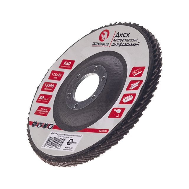 Диск шлифовальный лепестковый 115*22 мм, K60 INTERTOOL BT-0106