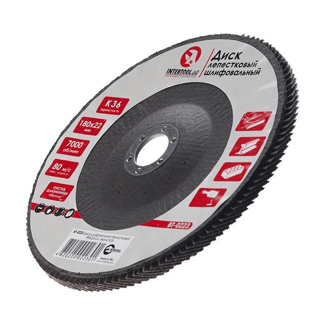 Диск шлифовальный лепестковый 180*22 мм, K36 INTERTOOL BT-0223