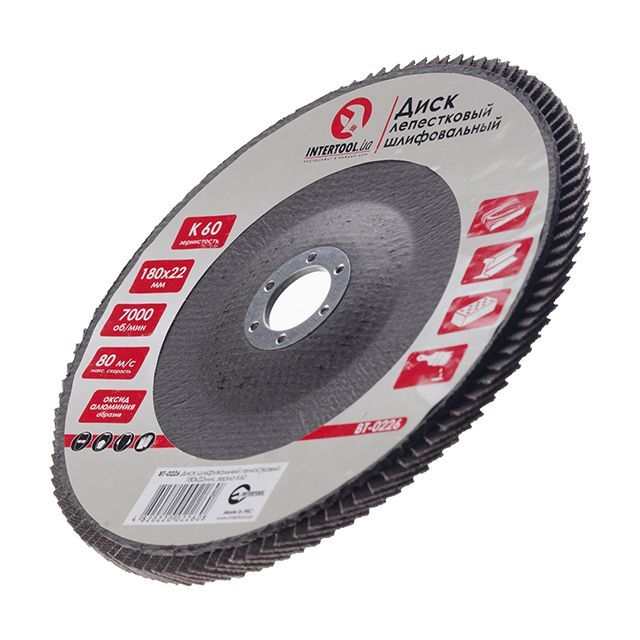 Диск шлифовальный лепестковый 180*22 мм, K60 INTERTOOL BT-0226